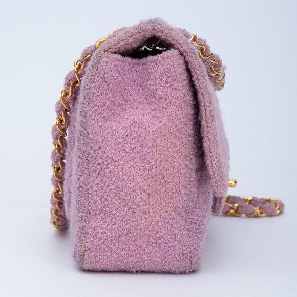 CHANEL VINTAGE SMALL PINK TWEED CLASSIC SINGLE FLAP BAG (2014) - Picture 3 of 14